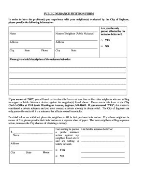 Fillable Online Public Nuisance Petition Form City Of Saginaw Mi Fax