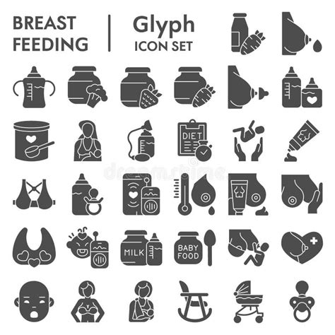 Breastfeeding Solid Icon Set Women Health Symbols Set Collection Or