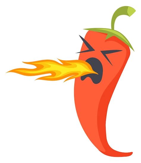 Premium Vector Kawaii Red Hot Pepper Character With Fire Flame