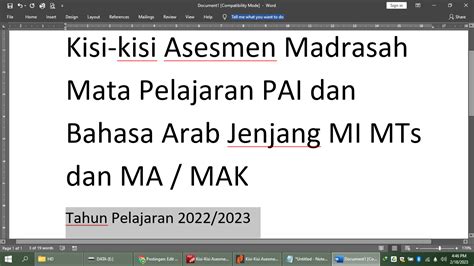 Download Kisi Kisi Ujian Asesmen Madrasah Am Mata Pelajaran Pai Dan