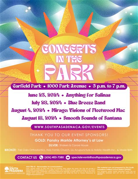 2024 Concerts In The Park City Of South Pasadena