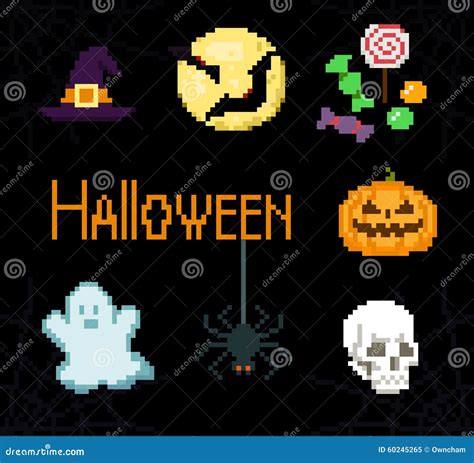 Pixel Halloween icons stock vector. Illustration of spider - 60245265