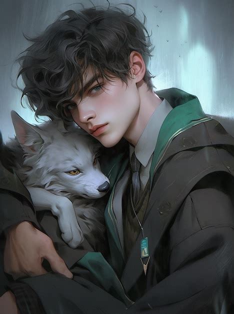 Premium AI Image | Anime boy with a cat in his arms generative ai