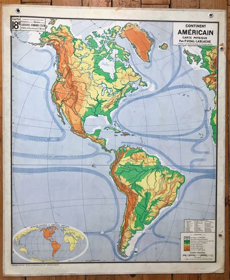 Continente Americano F Sico Mapa De La Vieja Escuela Etsy Espa A