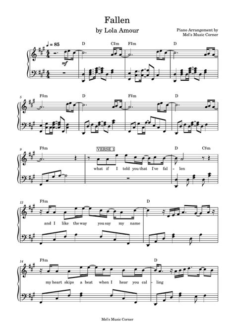 Lola Amour Fallen Piano Sheet Music Sheets By Mels Music Corner