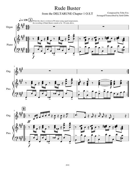 Rude Buster Toby Fox From Deltarune Chapter 1 Sheet Music For Piano Organ Mixed Ensemble