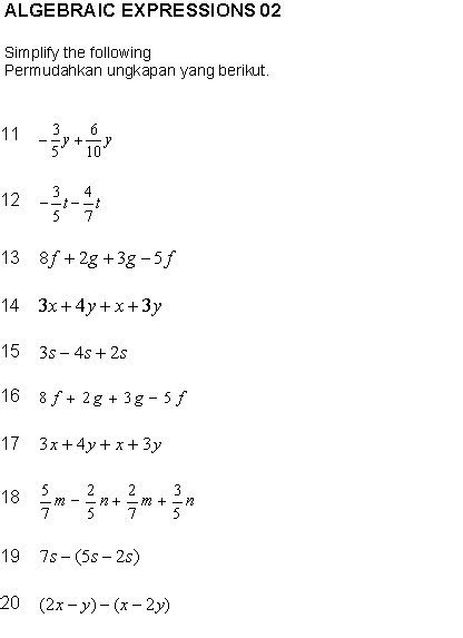 Latihan Algebra Tingkatan 1 Peter Lee