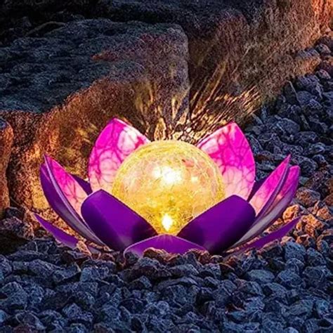 Cubilan Solar Light Outdoor Art Crackle Globe Glass Lotus Decoration