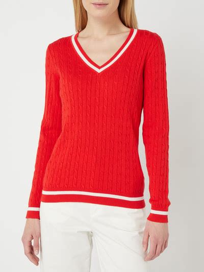 Montego Pullover Mit Zopfmuster Hellrot Online Kaufen