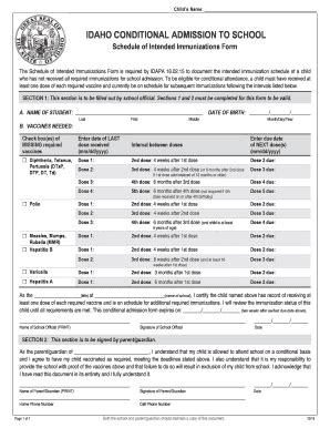 Fillable Online Healthandwelfare Idaho IDAHO CONDITIONAL ADMISSION TO