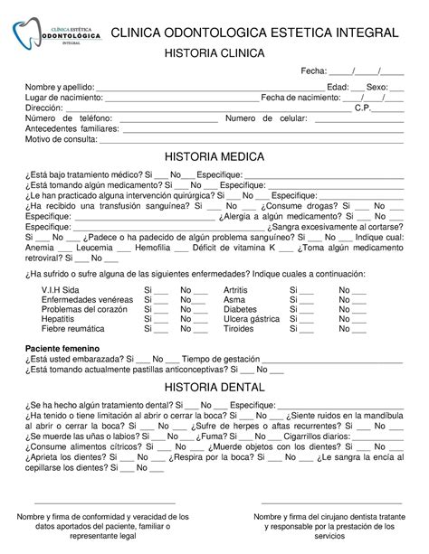 Historia Clinica 1 CLINICA ODONTOLOGICA ESTETICA INTEGRAL HISTORIA