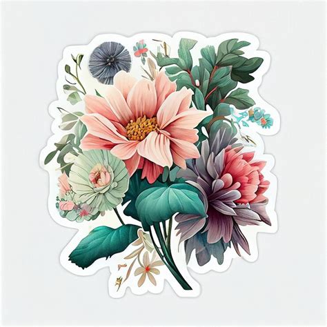 Premium Photo | Abstract aesthetic flower sticker digital illustration ai