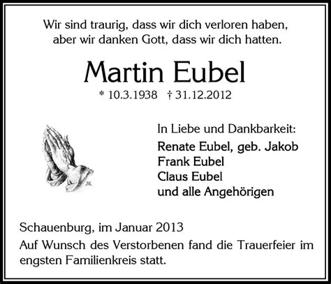 Traueranzeigen Von Martin Eubel Trauer HNA De