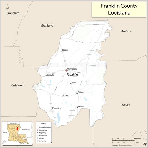 Franklin Parish Map Louisiana Where Is Located Cities Population