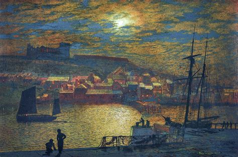 Whitby From Scotch Head Moonlight On The Esk By John Atkinson Grimshaw