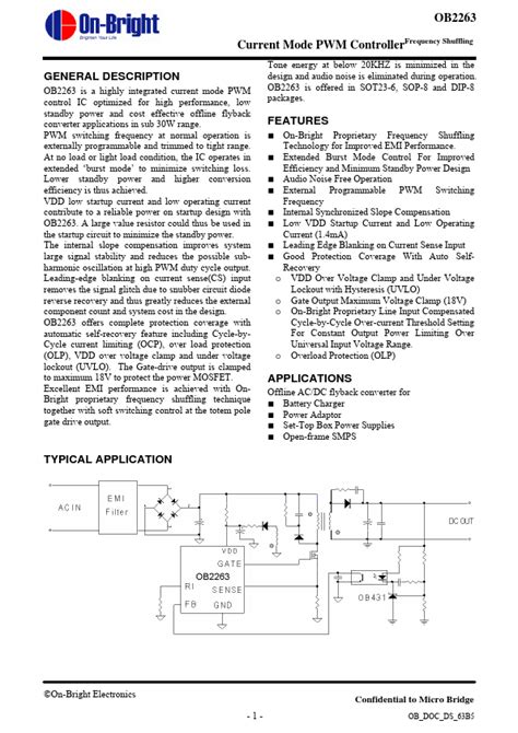 OB2263 Current Mode PWM Controller Datasheet PDF