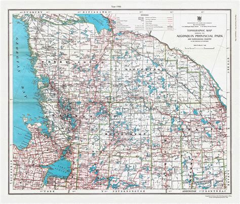 Topographic Map Showing The Algonquin Provincial Park And Surrounding Country In The Province Of