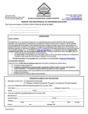 Fillable Online Dpr Delaware Request For Pre Approval Of Continuing