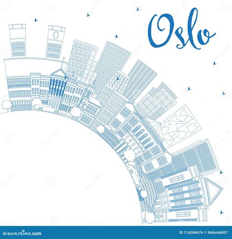 Outline Oslo Norway City Skyline with Blue Buildings and Copy Sp Stock
