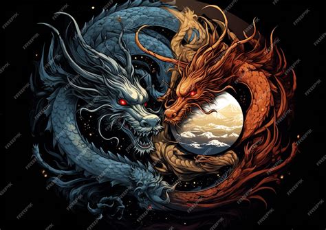 Premium Ai Image Chinese Dragons Yin Yang Silhouette