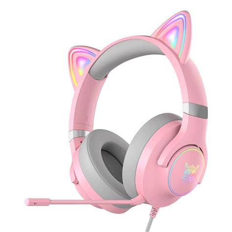 Pink Cat Ear Gaming Headset Microphone RGB 3.5mm Jack Cat Headphones, Gamer Gear, Jack Audio ...