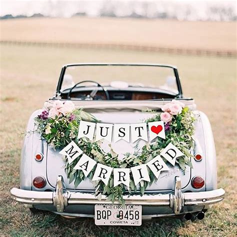 Just Married Car Banner Wedding Backdrop Rustic Wedding Decor