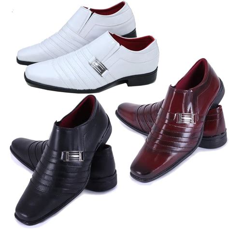 Sapato Masculino Social Pizzolev Kit 3 Pares Branco Preto E Vinho