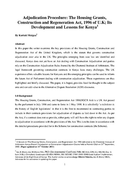 Adjudication Procedure The Housing Grants Construction and Regeneration