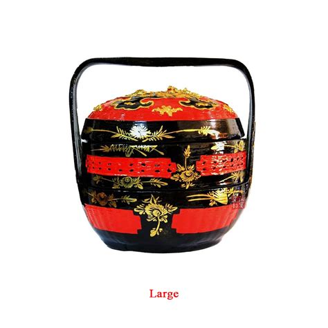 Oriental Sculpture Wedding Style Lacquered Bamboo Basket Large Maju