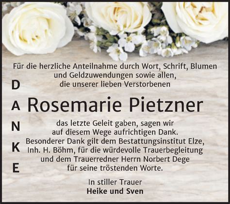 Traueranzeigen Von Rosemarie Pietzner Abschied Nehmen De