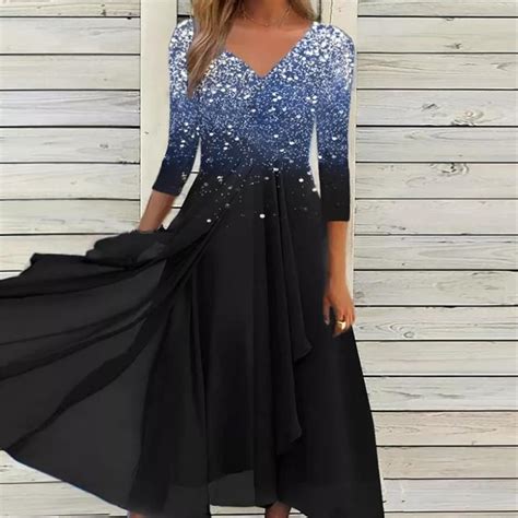 Partykleid Damen Glitzer Langarm A Linie Hochzeit Große Größen