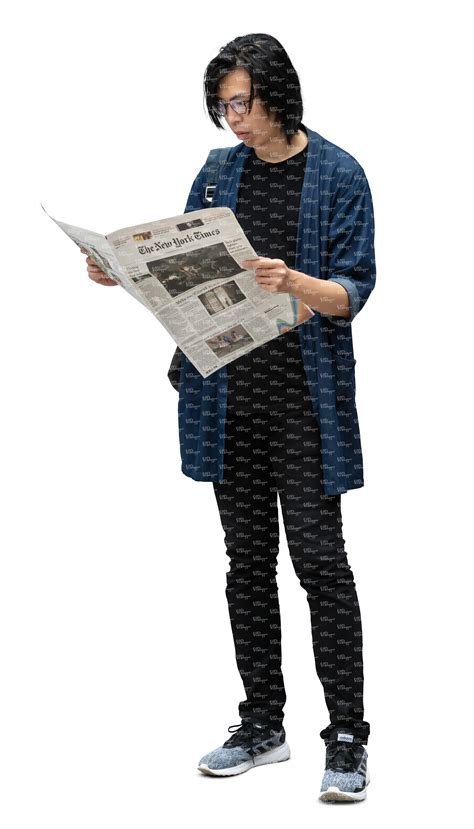 Cut Out Asian Man Standing And Reading A Newspaper VIShopper