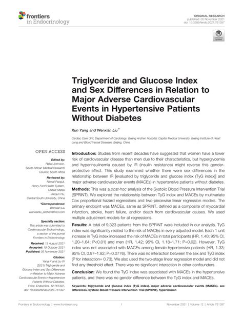 PDF Triglyceride And Glucose Index And Sex Differences In Relation To