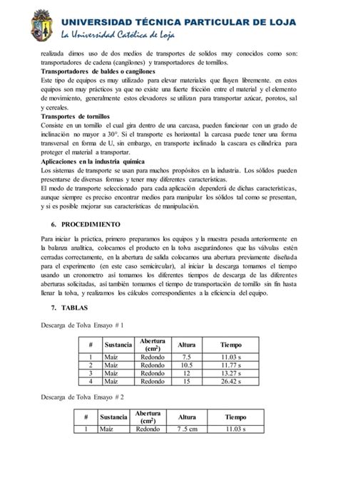 Practica Transporte De Solidos 1 PDF