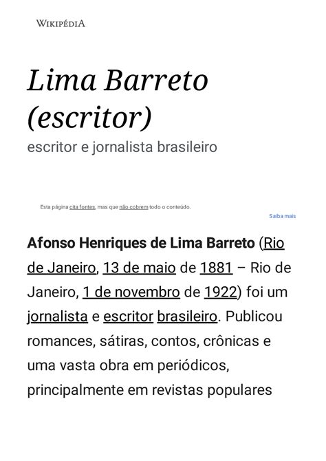 Lima Barreto escritor Wikipédia a enciclopédia livre Lima