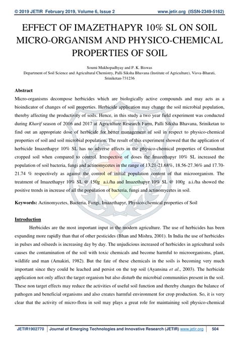 Pdf Effect Of Imazethapyr 10 Sl On Soil Micro Organism And Physico