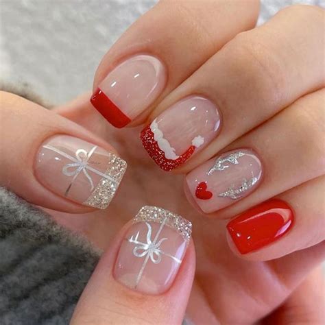 24 Pcs Christmas Press On Nails Short Square SHANRUN Cute Fake Nails