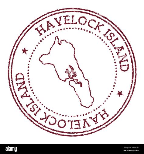 Havelock Island Round Rubber Stamp With Island Map Vintage Red