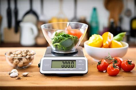 Escala Digital De Alimentos Con Verduras Listas Foto Premium