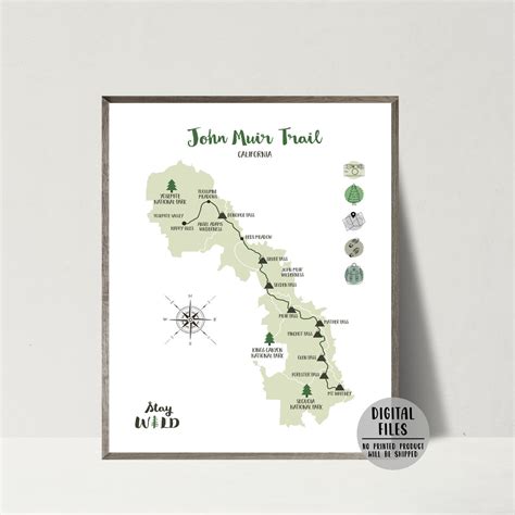 John Muir Trail Map-john Muir Hiking Trail Map Print-jmt | Etsy