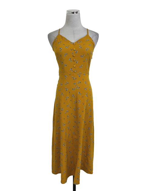 Mustard Yellow Ditsy Floral Button Down Midi Dress Refash Refash