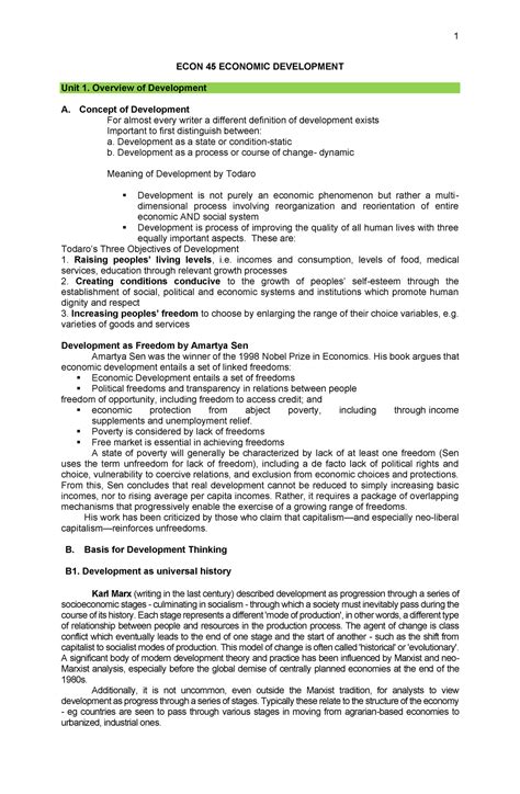 Econ Intro Econ Economic Development Unit Overview Of