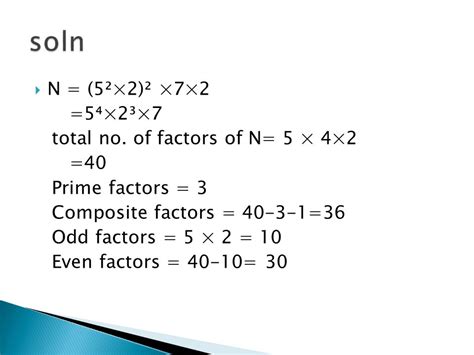 If N P₁ ˣ × P₂ ʷ × P₃ ʸ Then No Of Factors Of N X 1 × W 1 × Y 1