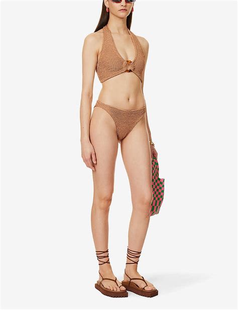 Hunza G Coco Halterneck Bikini In Metallic Cocoa Endource