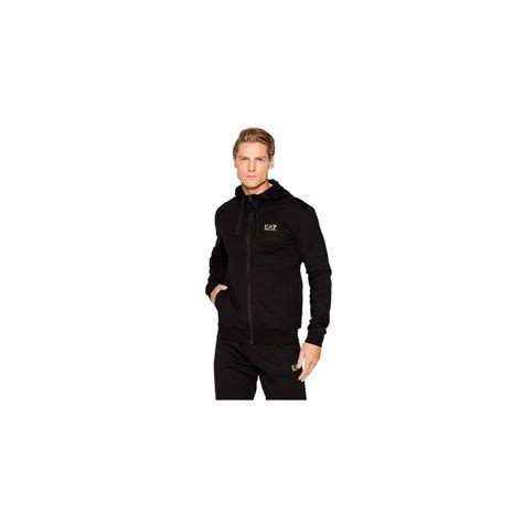 Emporio Armani Ea7 Hooded Zip Up Basic Cotton Black Gold Tracksuit