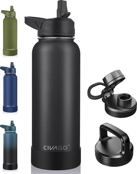 Civago Oz Insulated Water Bottle With Straw Stainless Steel Sports