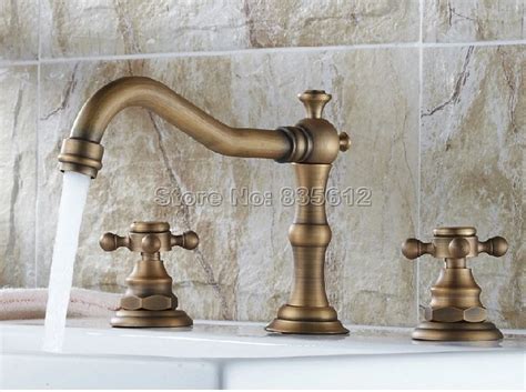 Classic Antique Brass Three Hole Deck Mounted Bathroom Basin Sink