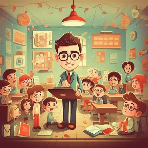 Premium Photo | A cartoon of a teacher reading a book in a classroom ...