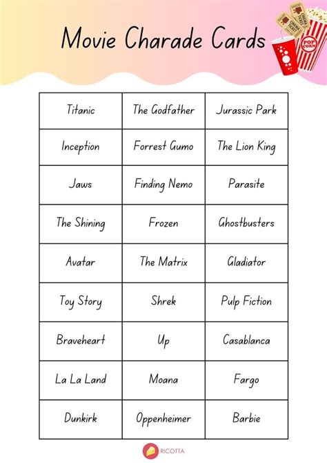 Game Night Fun Printable Movie Charades Ideas For A Memorable Evening