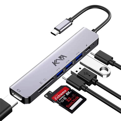 Kapa USB C Type HUB 7 in 1 Adapter, Aluminium Multi Dongle USB-C